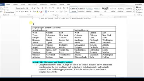 Creating Tables In Microsoft Word Activities 1A And 1B YouTube