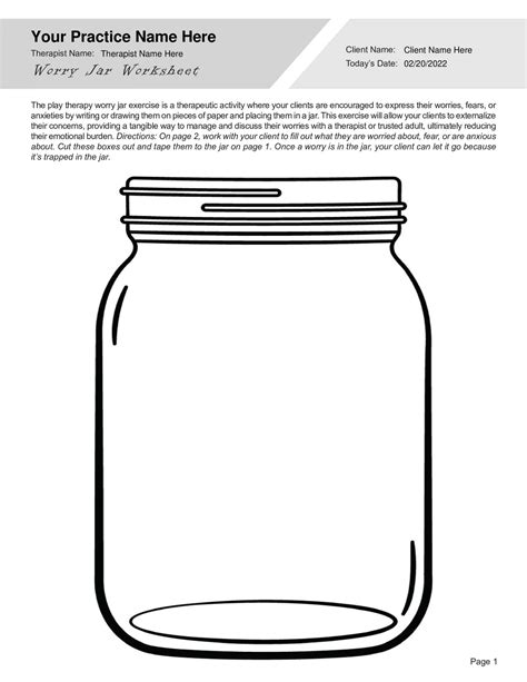 Play Therapy Worry Jar Worksheet Editable Fillable Printable Pdf