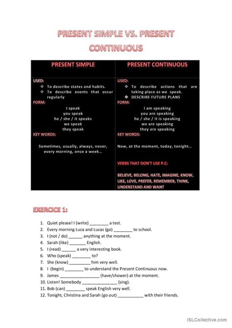 Present Simple Vs Present Continuous English Esl Worksheets Pdf And Doc