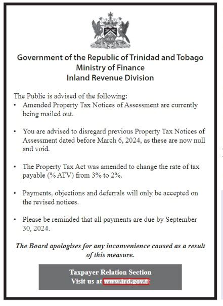 Inland Revenue Division Public Notice Amended Property Tax Notices