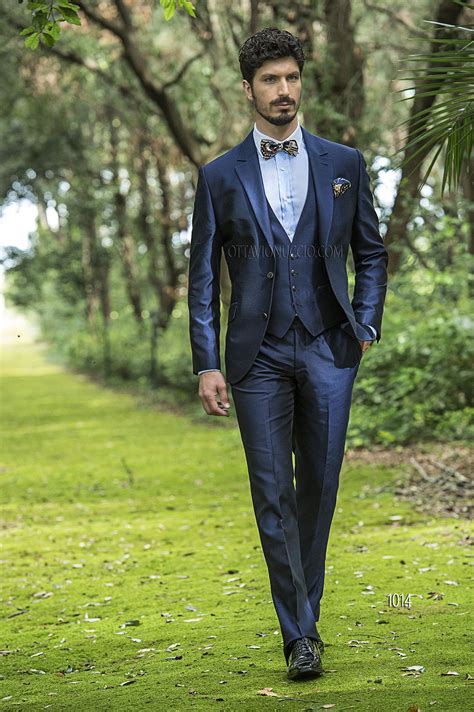 Abito Da Cerimonia Uomo In Shantung Blu Stile Uomo Hipster Abiti