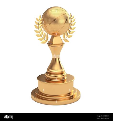 Golden Award Trophy With Golden Basketball Ball And Laurel Wreath On A