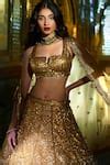 Buy Gold Net Embroidered Sequin Work Scallop Pattern Bridal Lehenga Set