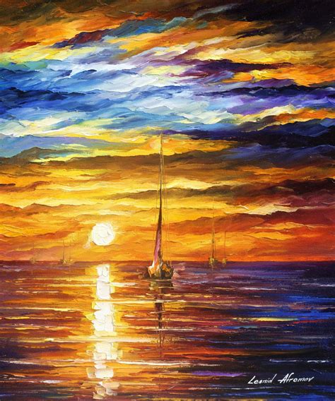 Lonely Evening Sea Palette Knife Oil Painting On Canvas By Leonid