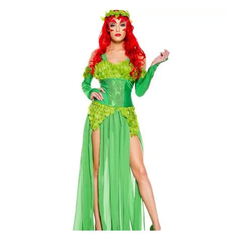 3pcs Elegant Green Jungle Girl Low Cut High Waist Dress Halloween Cosplay Costume N19547