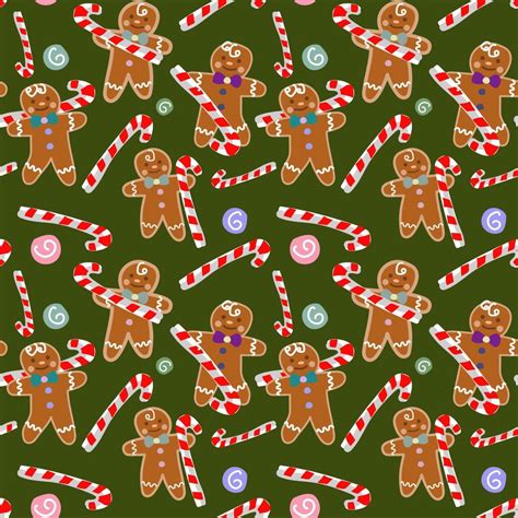 Christmas Gingerbread Seamless Pattern Ginger Cookies On A Green