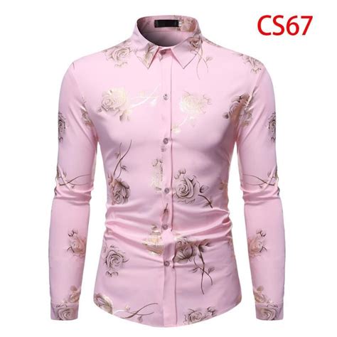 Top New Men Gold Rose Floral Print Dress Shirt Addmps Floral