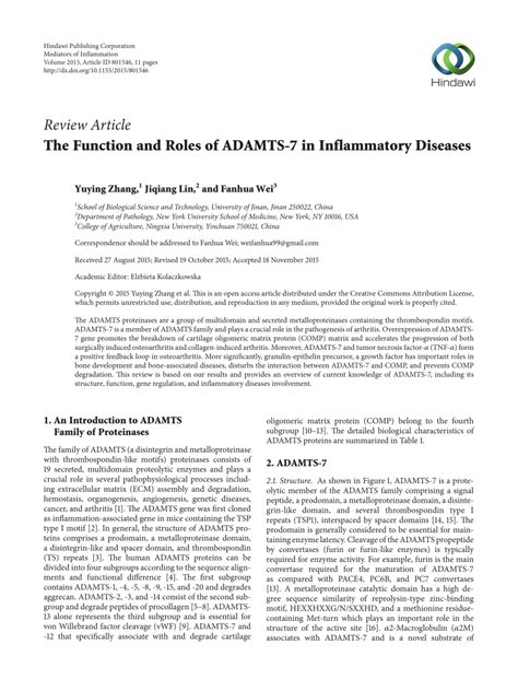 PDF The Function And Roles Of ADAMTS 7 In Inflammatory Diseases