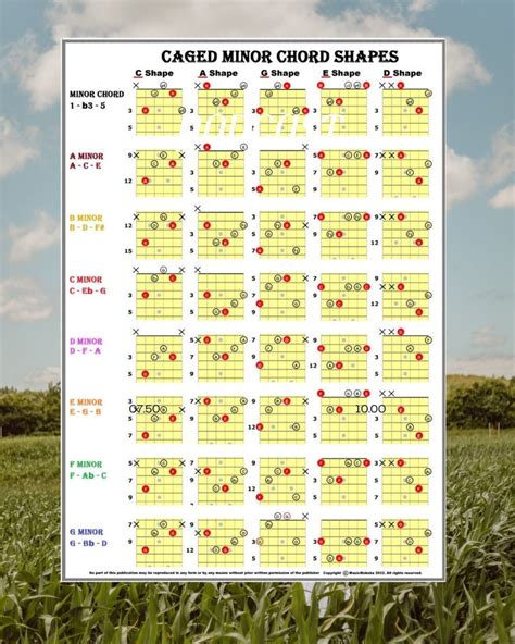 Natural Minor Guitar Chords CAGED SHAPES CHART - Etsy