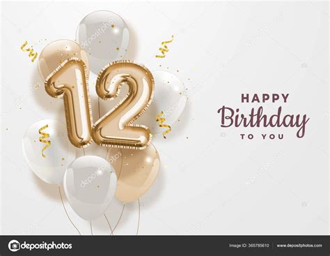 Happy 12th Birthday Gold Foil Balloon Greeting Background Years