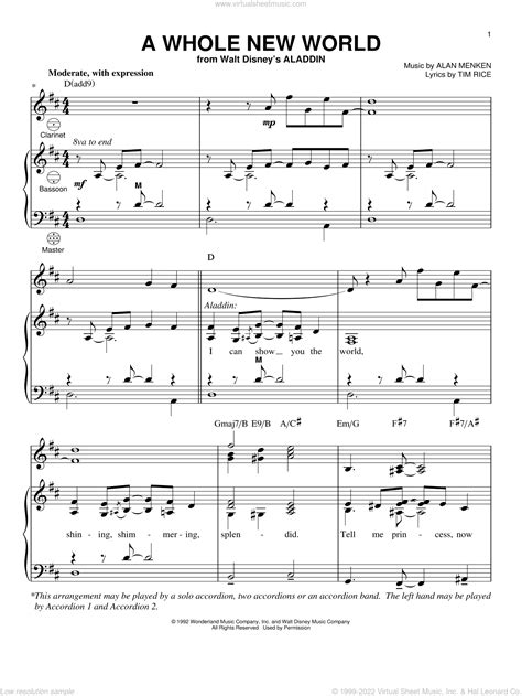 Menken A Whole New World Sheet Music For Accordion