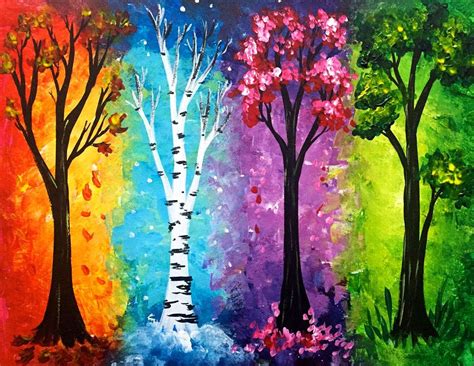 Árboles Four Seasons Pintura rompecabezas en línea