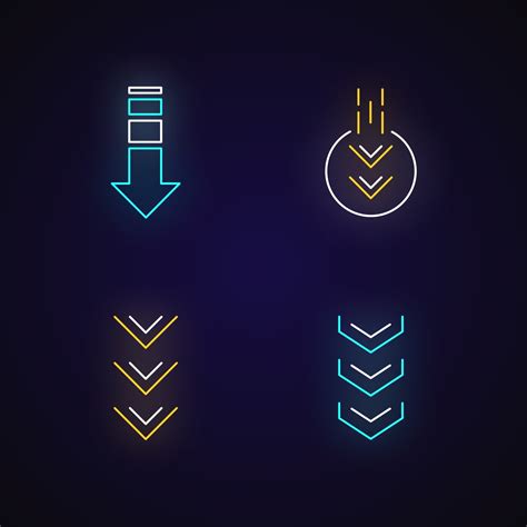 Down Arrows Neon Light Icons Set Vector Art At Vecteezy