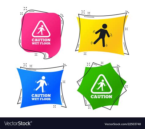 Caution Wet Floor Icons Human Falling Signs Vector Image