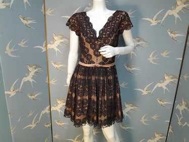 Customised 50s Lace Mini Cocktail Dress Black Nude Gem