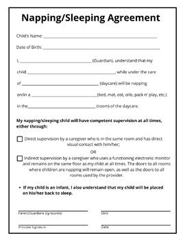 Daycare Forms Napping Sleeping Agreement By Isabel Faith TPT