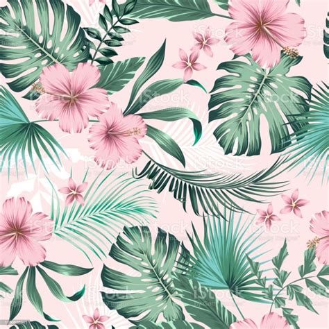 Vector Seamless Botanical Tropical Pattern With Flowers Lush Foliage