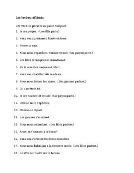 Verbes R Fl Chis French Reflexive Verbs Pass Compos Worksheet