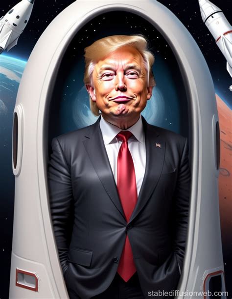 Elon Musk With Trump Like Hair Headed To Mars In A Caricatured Rocket