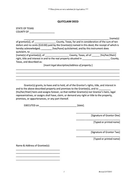 Free Printable Quit Claim Deed Texas Tutoreorg Master Of Documents