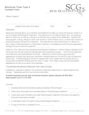 Fillable Online Botulinum Toxin Type A Consent Form Scg Rejuvenation