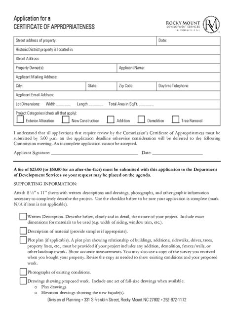 Fillable Online Application For A Certificate Of Appropriateness Fax Email Print Pdffiller