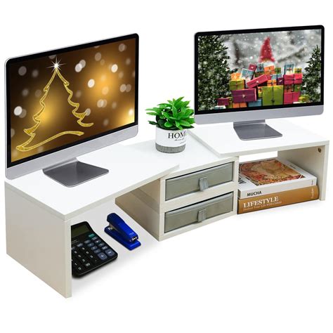 Buy TEAMIX Dual Monitor Stand Riser With 2 Drawers White Length And