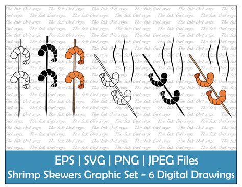 Shrimp Skewer Vector Clipart Set / Outline & Stamp Drawing - Etsy Canada