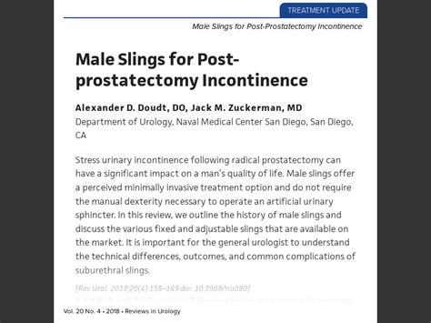 Reviews In Urology Volume 20 No 4 2018Male Slings For Post