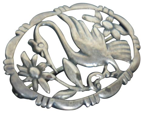 Vintage Sterling Silver 925 Bird Flower Brooch Pin Crane Egret Swan