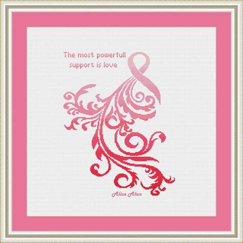 Cross Stitch Pattern Pink Ribbon Silhouette Floral Ornament Inspire