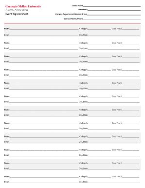 Fillable Online Alumni Cmu Event Sign In Sheet Docx Alumni Cmu Fax