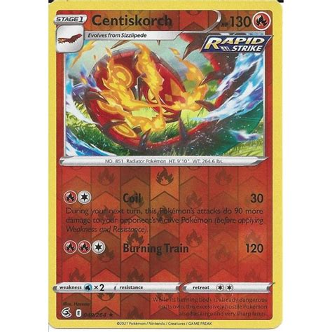 Pokemon Trading Card Game 048 264 Centiskorch Rare Reverse Holo Card