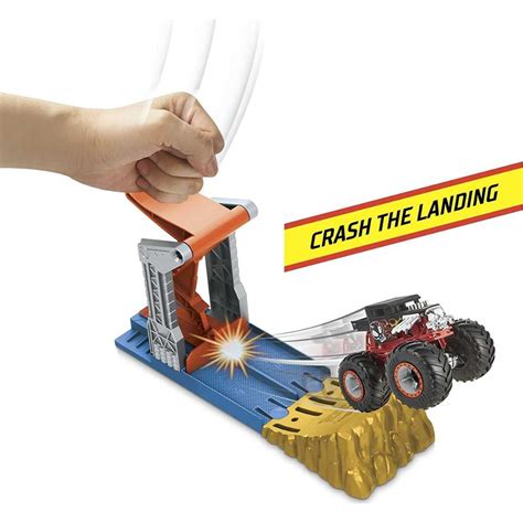 Hot Wheels Monster Trucks Launch Bash Play Set With Launcher Crushed Cars Scale