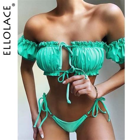 Maillot De Bain Ellolace Bikini Pliss Volants Maillot De Bain