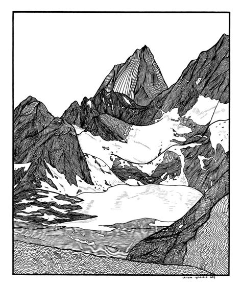 Christa Rijneveld Fineliner Art Line Art Drawings Mountain Drawing