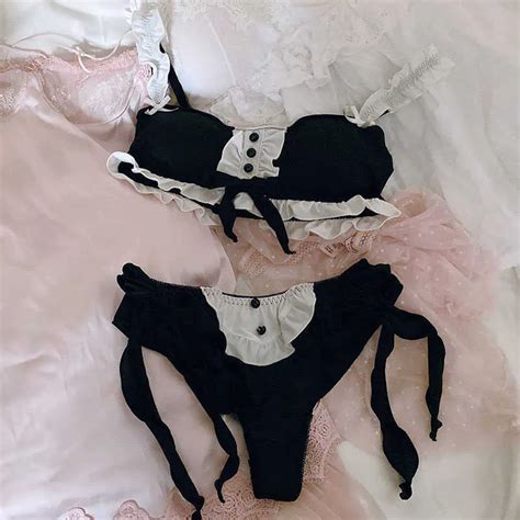 Japanese Kawaii Lingerie Set Wire Free Bra Sized Bikini Tops And Panty With Bow Bra Sized Bikini