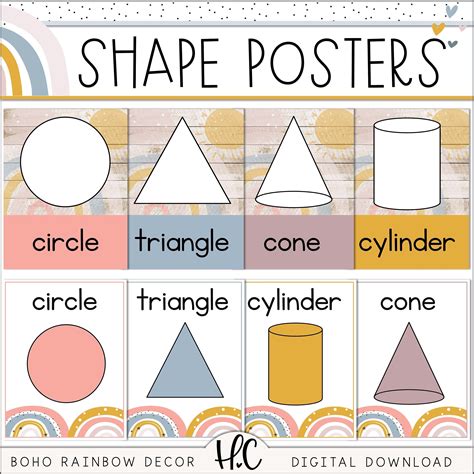 Shape Posters 2d And 3d Shape Posters Boho Rainbow Classroom Decor