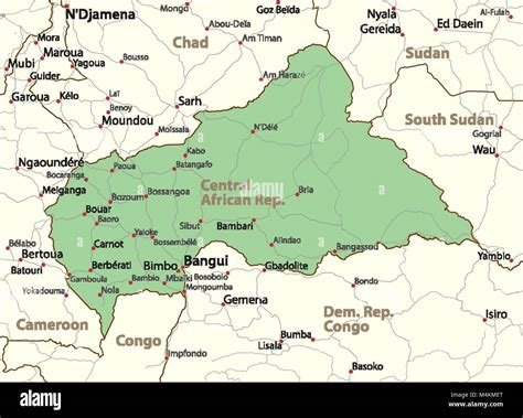 Mappa Di Repubblica Centrafricana Mostra I Confini Zone Urbane Nomi