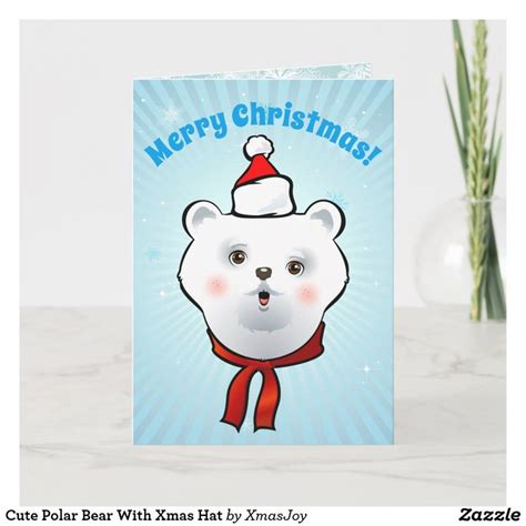 Cute Polar Bear With Xmas Hat Holiday Card Polar Bear Christmas Cards