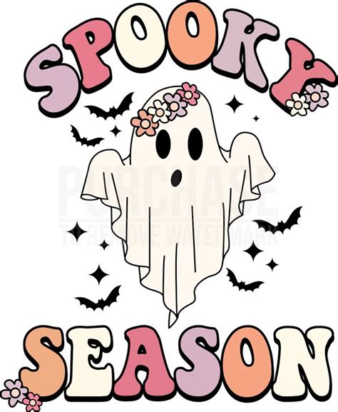 The Words Spooky Season With A Ghost And Flowers On It S Chest