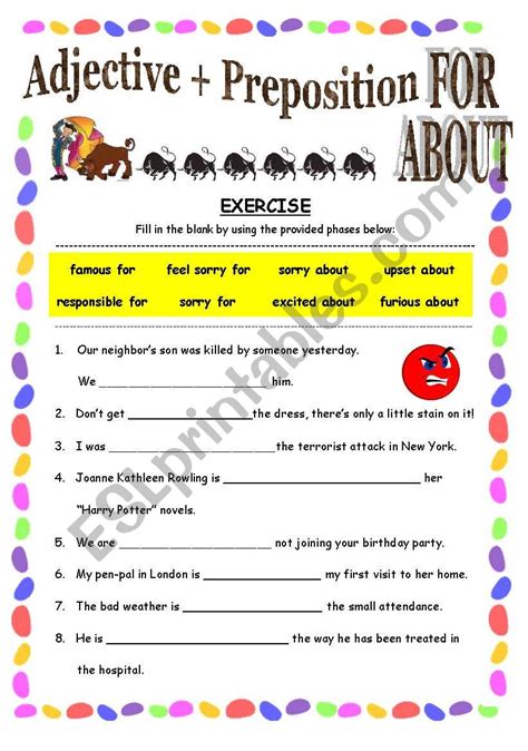 Exercise For Practising Adjective Preposition For About With