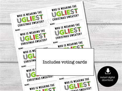 Ugly Sweater Voting Ballots, Ugliest Sweater Vote Cards, Fun Christmas Ugly Sweater Party