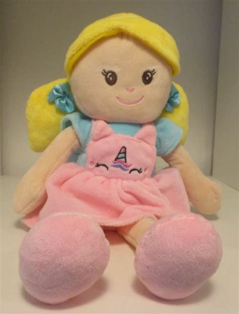 ARGOS CHAD VALLEY Blonde Girl Rag Doll In Pink Unicorn Dress Soft Plush Toy VGC PicClick UK