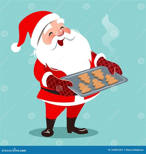 Vector Cartoon Illustration Of Cute Happy Santa Standing Holding