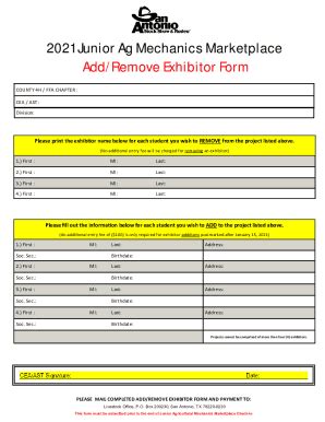 Fillable Online 2021 Junior Ag Mech Marketplace Add Drop Form Fax Email