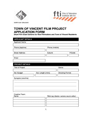 Fillable Online Vincent Film Project Bapplicationb Form Fax Email Print