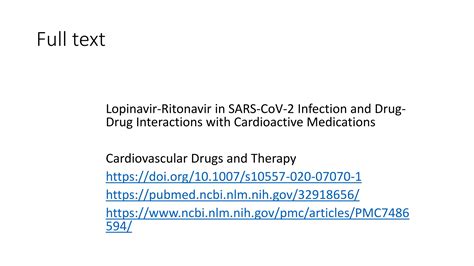 Lopinavir Ritonavir In Sars Cov Infection And Drug Drug Interactions