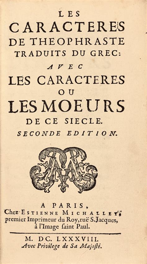 LA BRUYERE Les Caractères de Theophraste Tradruits du Grec avec les