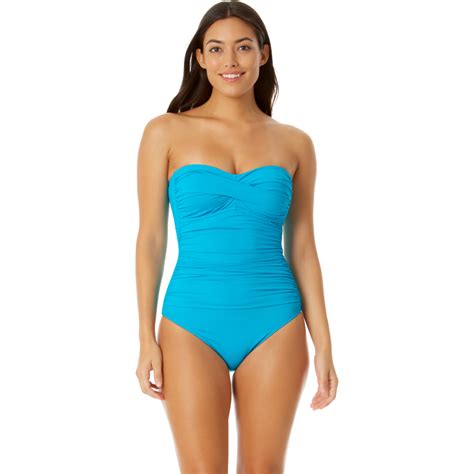 Anne Cole Turquoise Twist Front Strapless One Piece Swimwear